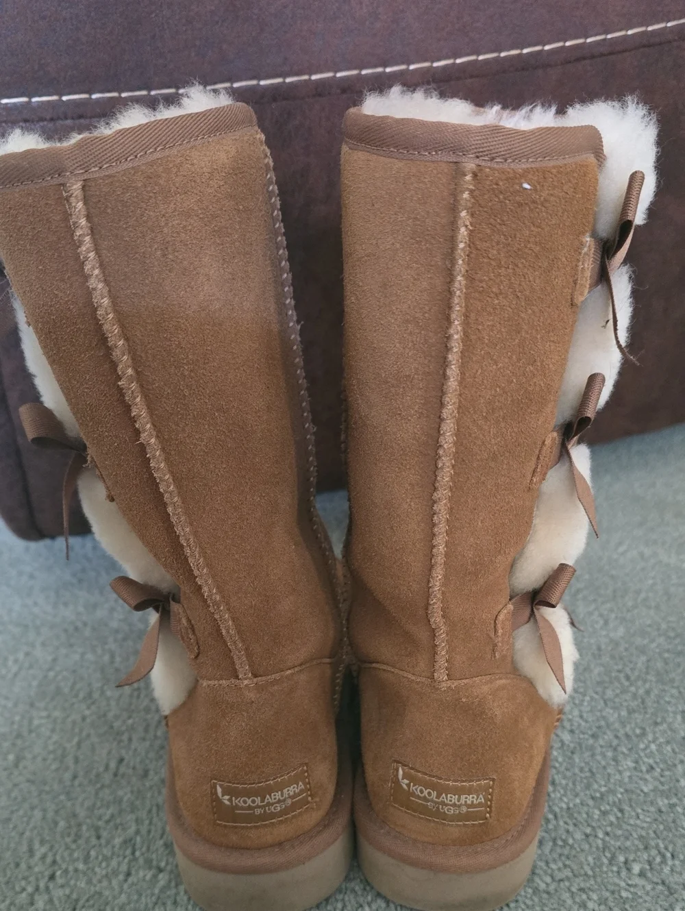 Koolaburra Chestnut Suede Shearling Bow Mid-Calf Winter Boots